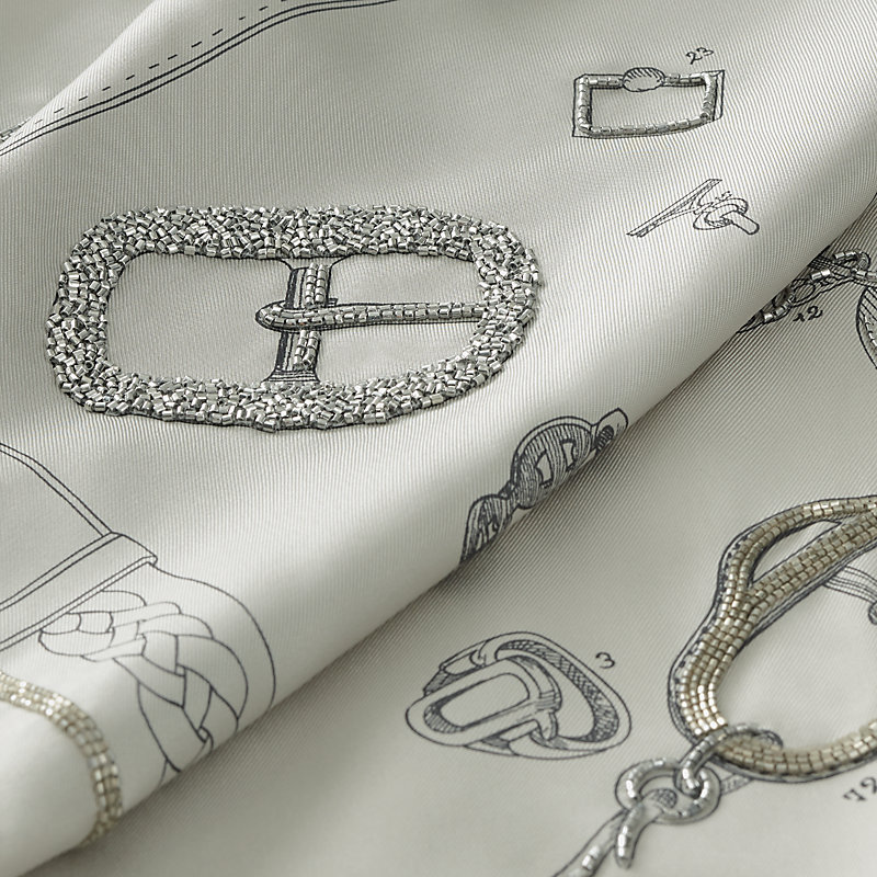 Les Chevaux Dechaines embroidered scarf 140 - Grey | Hermès USA
